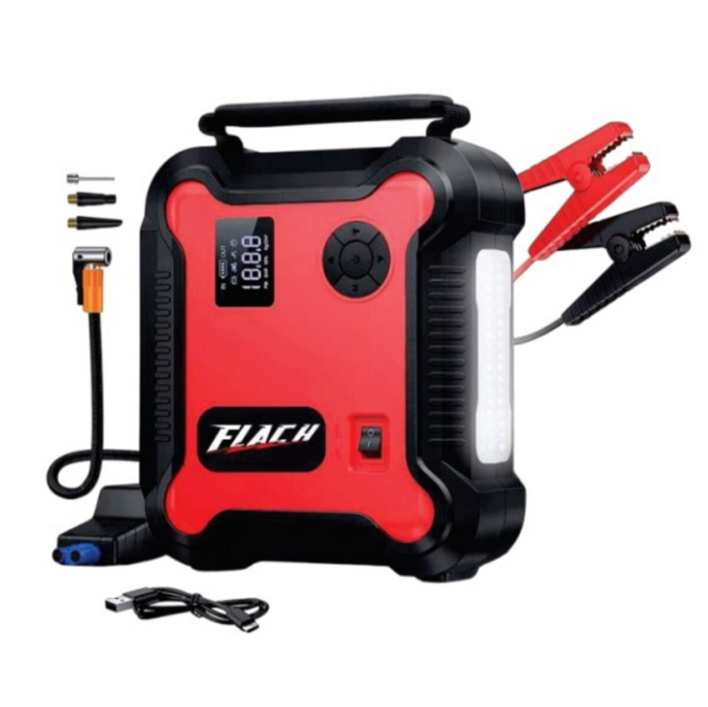 Kit Multifuncional Auxiliar Partida 1200a + Compressor De Ar Compacto - Flach