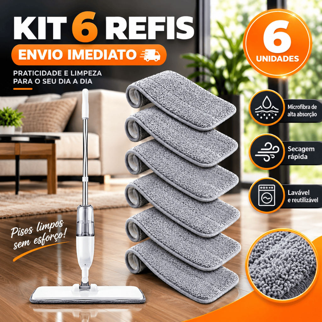 Kit Refil Mop Spray Universal Pano Microfibra Lavável Esfregão Rodo Passa Pano e Limpa