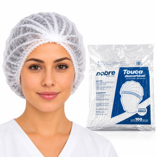 Kit 100 Touca Descartável TNT Sanfonada Branca Hospitalar Estética Cozinha Proteção