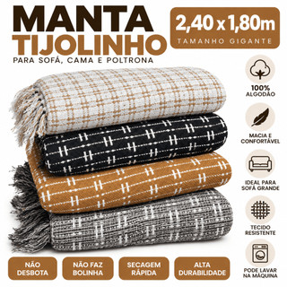 Manta Tijolinho Luxuosa 2,40x1,80 100% Algodão Decorativa Tipo Capa de Sofa ou Cama Protetora
