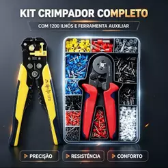 Kit Alicate Crimpar + 1200 Terminais Ilhos + Descascador 0,25 Até 10mm²