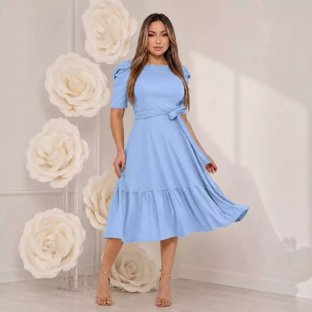 Vestido Moda Evangelica Midi Moda Crista Casual Feminino Malha