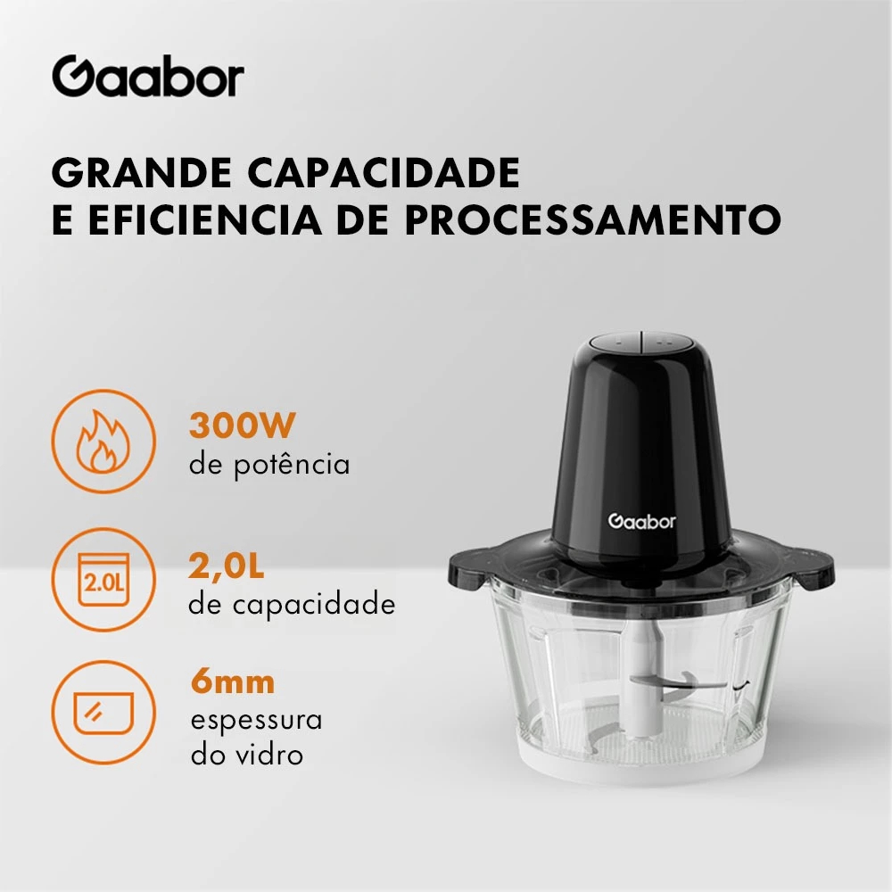 Gaabor Triturador de Alimentos Elétrico - Processador Carne 220V 300W 2L Vidro 4 Lâminas MG-15M02A