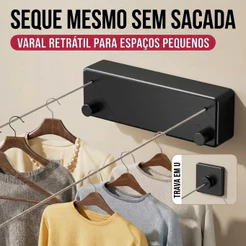 Varal Retrátil De Parede Duplo Automático Corda de Aço 4.2m Reforçado para Apartamento e Lavanderia Suporta 60kg