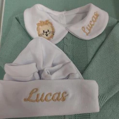 Kit 3 peças: Body + touca + luvas personalizado bebê menino menina pra saída maternidade