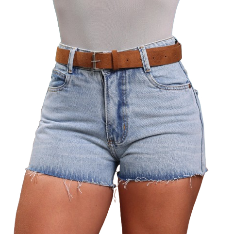 Short Jeans Feminino Sem Lycra, Cintura Alta, Detalhe De Cinto de Couro, Revesst Jeans