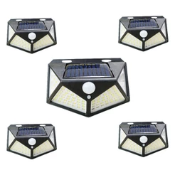 Kit 5 Luminária Solar Parede 100 Leds Sensor Presença Com 3 Funções Refletor Arandela Lâmpada