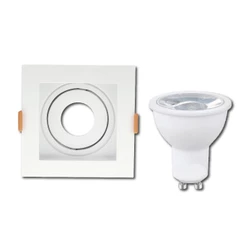 Kit 5 ou 10 Spot Recuado Branco mais lampada Dicroica 7w Mr16 com Soquete gu10 Embutir Quadrado