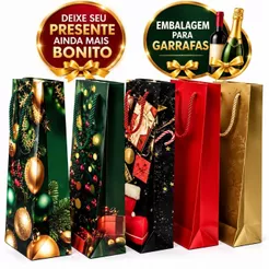 KIT 1/2/4/8 Sacolas Para Bebidas Natal - Garrafas Diversas- Natal