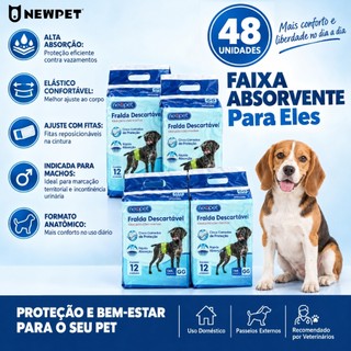 Newpet-Fralda Descartável Higiênica Resistente Pet Cães Cachorro Dogs Care Macho 48 unidades Tamanho P/M/G/GG