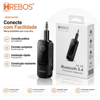 HREBOS Receptor Bluetooth AUX adaptador de áudio Bluetooth 5.4 com microfone para ligações compatível com carros antigos