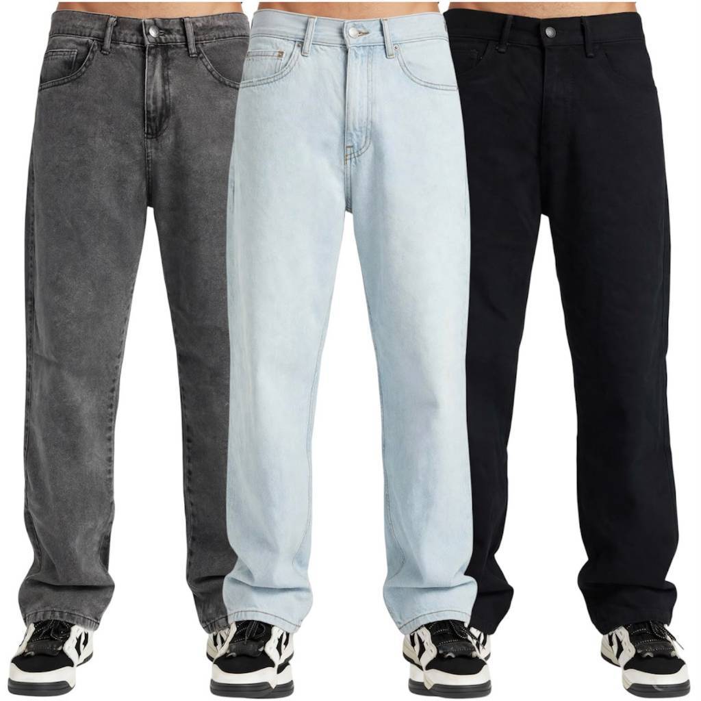 Kit Com 3 Ou 1 Unidade Calça Jeans Balão Masculina Baggy Em Algodão Grosso Com Caimento Solto E Lavagem Marmorizada