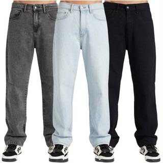 Kit Com 3 Ou 1 Unidade Calça Jeans Balão Masculina Baggy Em Algodão Grosso Com Caimento Solto E Lavagem Marmorizada