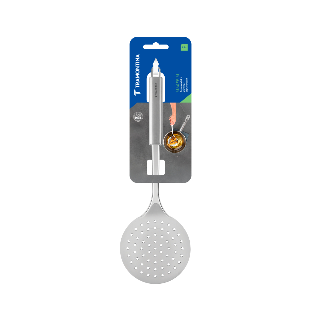 Imagem Escumadeira Aço Inox Tramontina Marffim 36,5cm Espumadeira para Fritura Pastel Batata Frita Salgados Legumes Cozinha