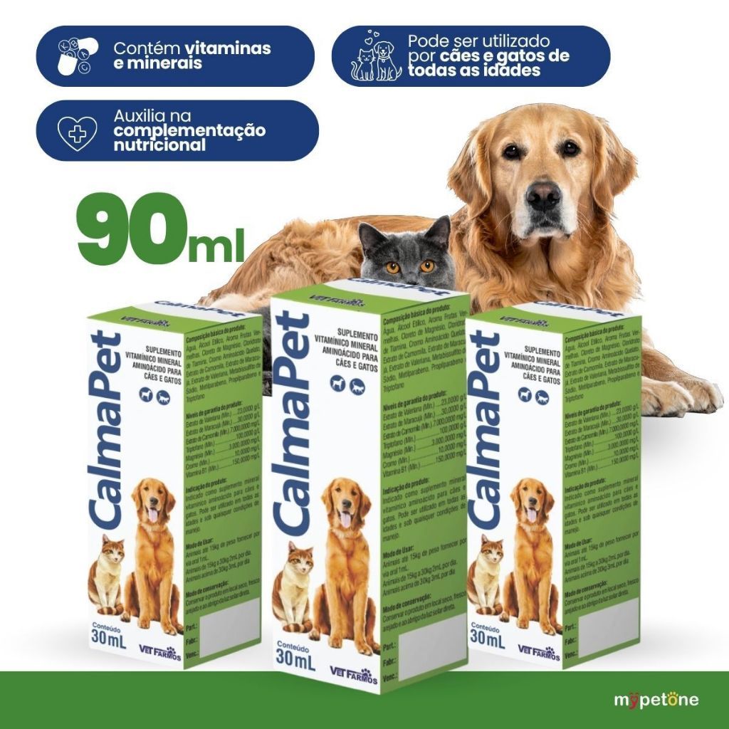 Kit 3 Calmapet 30ml Suplemento Calmante Natural Para Pets Cães E Gatos Com Extrato Maracujá e Camomila