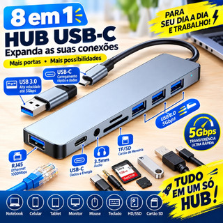 Hub USB Type C 8 Em 1 Com Leitor De Cartão Divisor 3.0 2.0 SD TF Docking Station BOMBOM