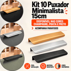 Kit 10 Puxador 15cm 128mm Sobrepor Minimalista Para Móveis Gaveta Prata Preto Champagne Cover