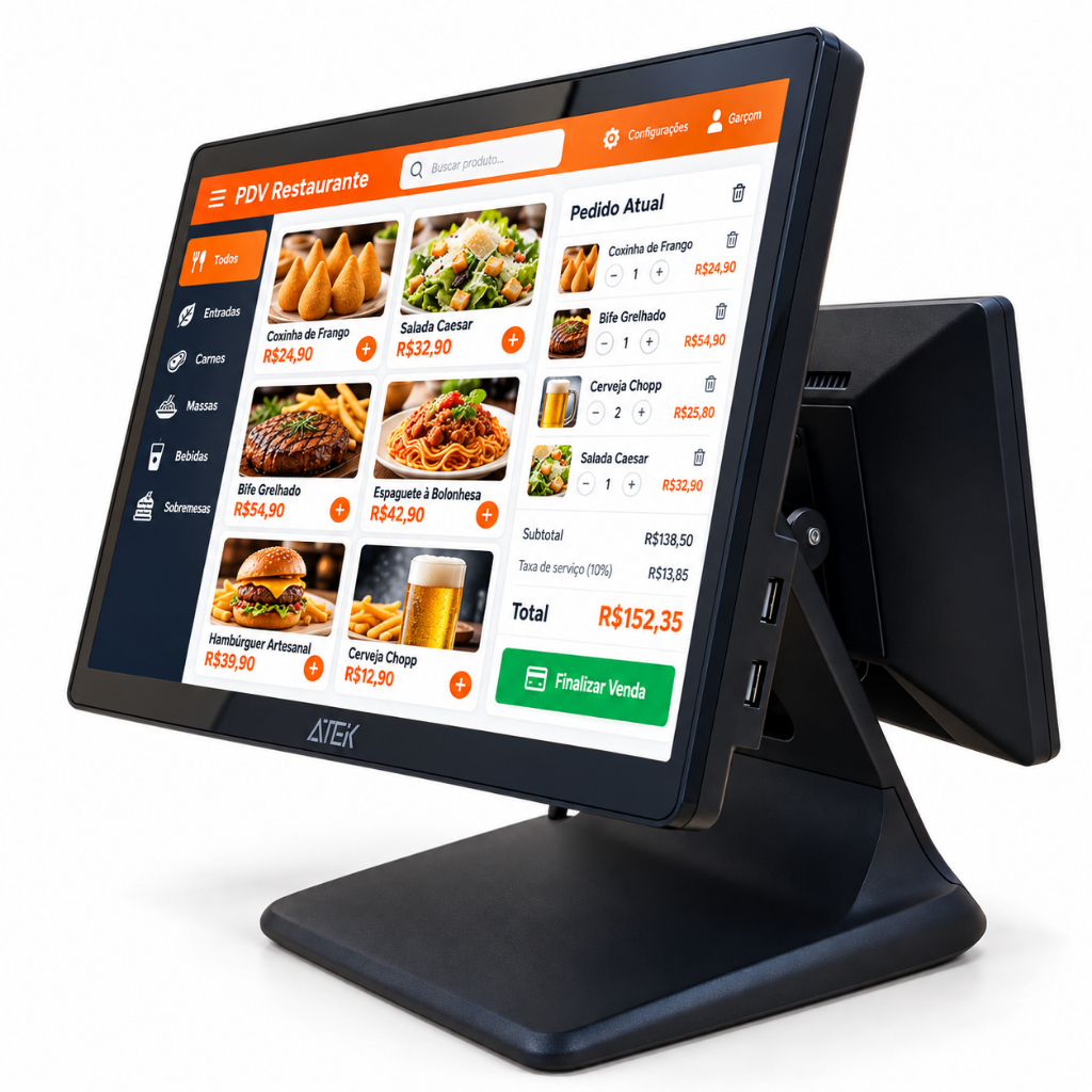 Computador Aitek PDV Duplo 15.6" Touch + 11.6" Intel Celeron J6412 8GB SSD 128GB Automação Comercial