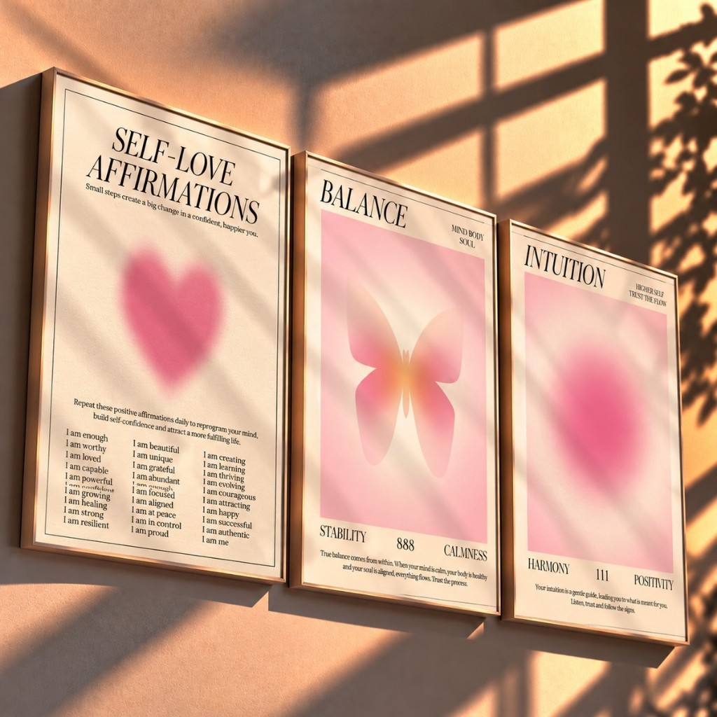 Quadro decorativo Rosa Aura Halo pink 3 peças 40x60