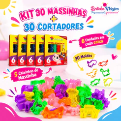 Kit 30 Unidades de Massinha de Modelar + 30 Cortador Forminha Molde Kit Festa Lembrancinha Criança