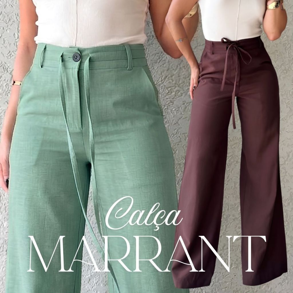 Calça Feminina PantalonaTecido Sensoriale Marrante Cintura Alta Com Amarração Elegância e Conforto M a G1