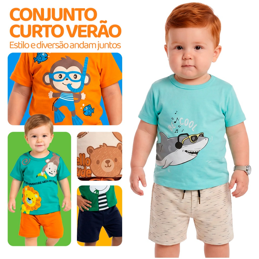Conjunto Bebe Masculino Menino Infantil Verão Manga Curta Roupas de Bebê Tamanho 1 ao 8 L02 · foto 2