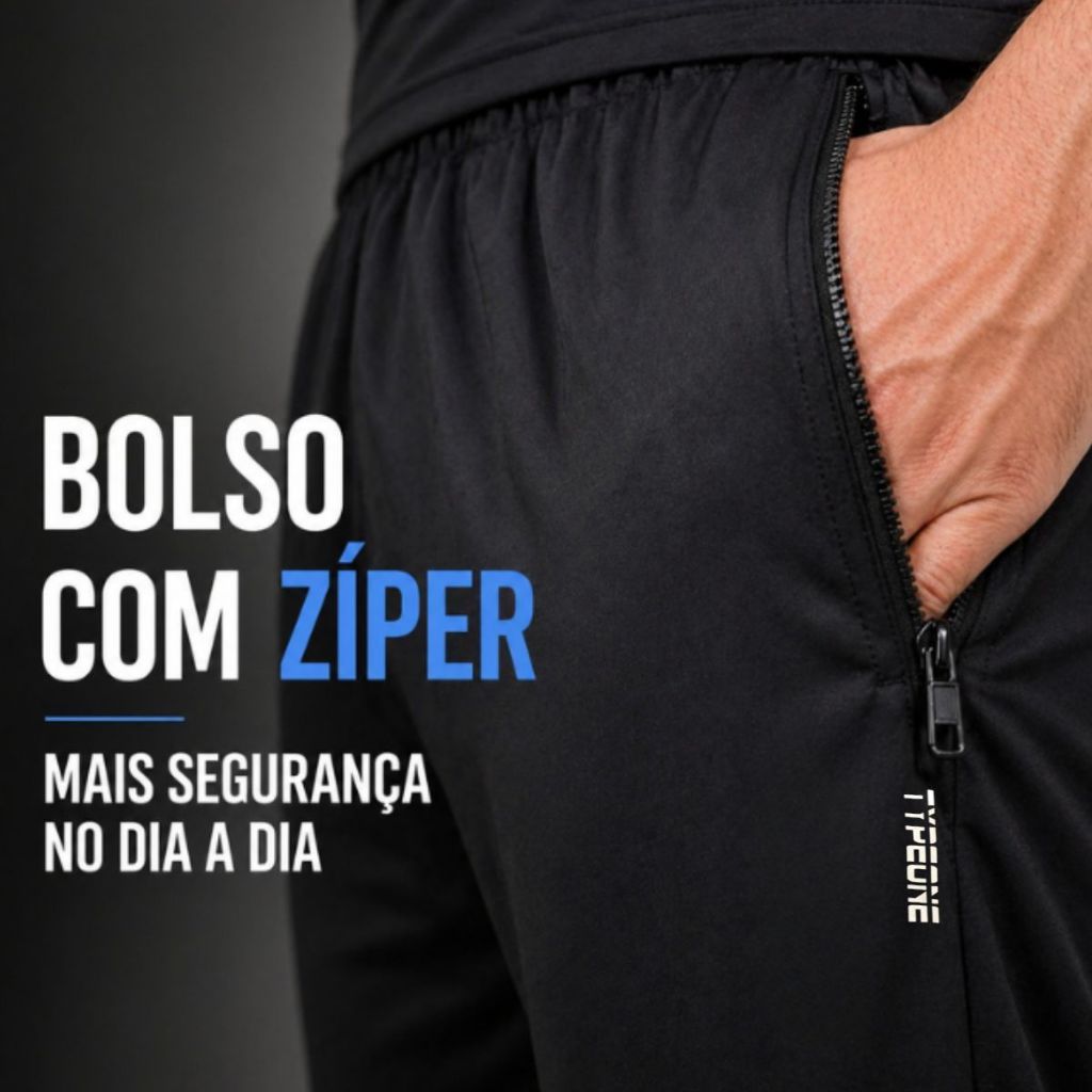 Calça Masculina Tactel Ziper Bolso Elastano Academia Treino Caminhada Casual Leve Confortavel