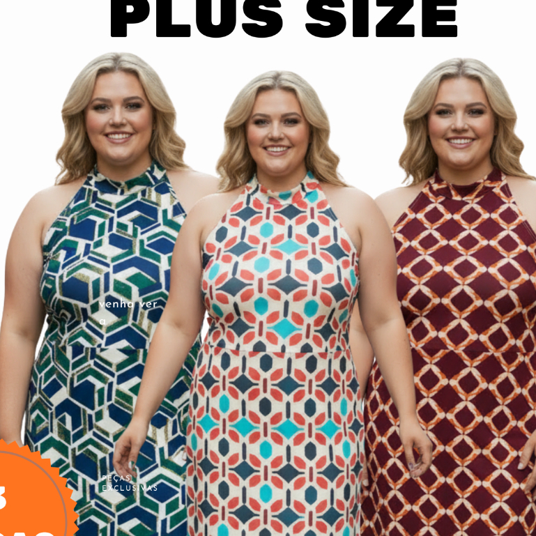Kit 3 Vestidos Golinha Plus Size Liganete Estampado Conforto e Estilo G1 ao G2 Estampas e Cores Variadas