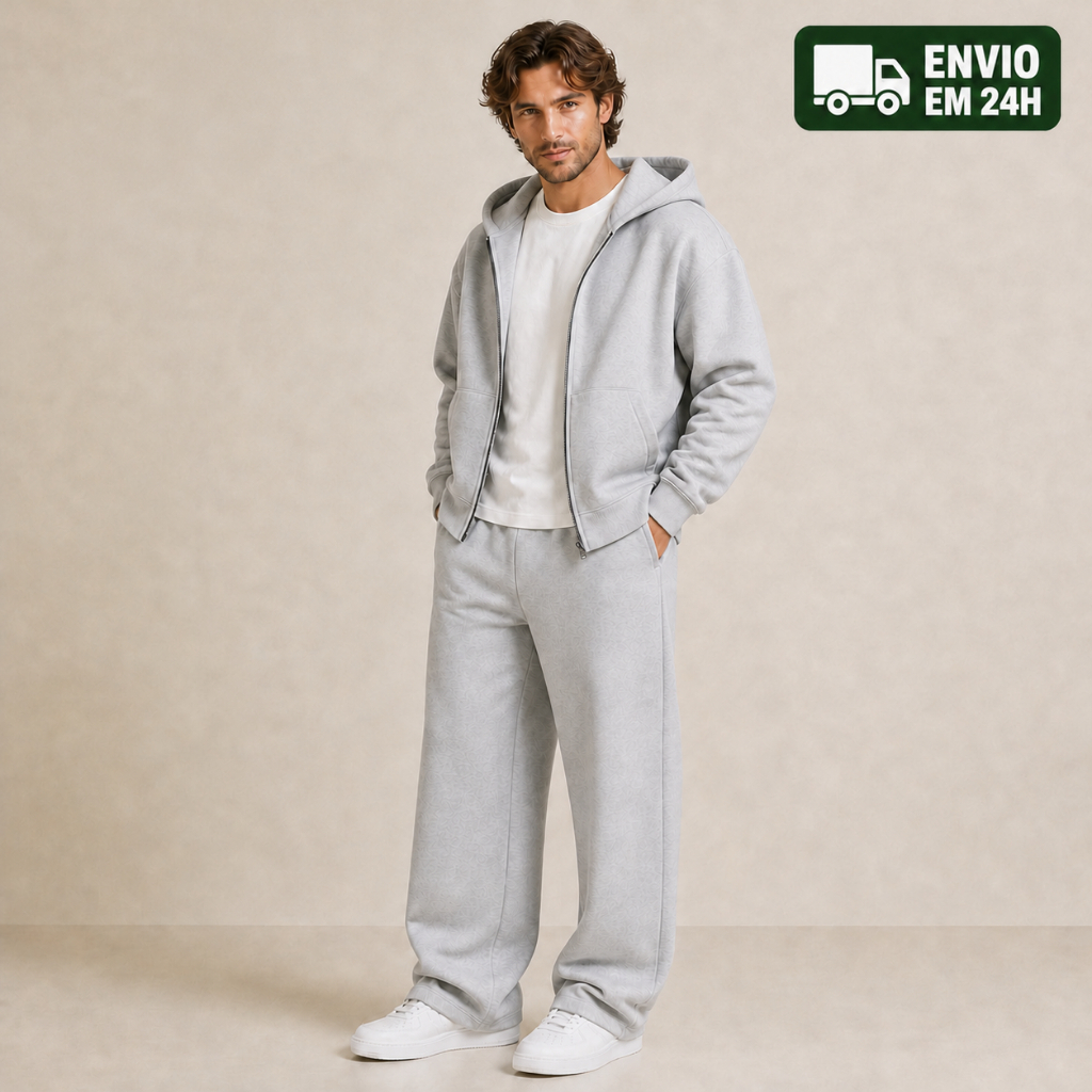 Conjunto Moletom Masculino Zíper Com Capuz E Calça Baggy Larga Felpado Por Dentro Grosso Streetwear Lançamento 2026