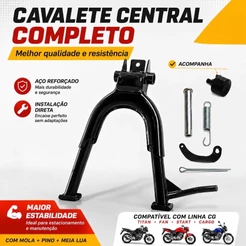 Kit Cavalete Central CG 125 150 160 Titan Fan Start Todos os Anos Com Mola + Pino + Meia Lua