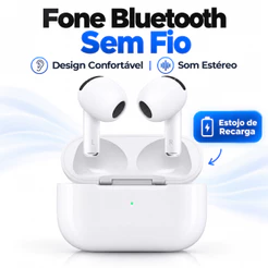 Fone de Ouvido Bluetooth Sem Fio TWS Estéreo Semi In Ear com Estojo Carregador Branco