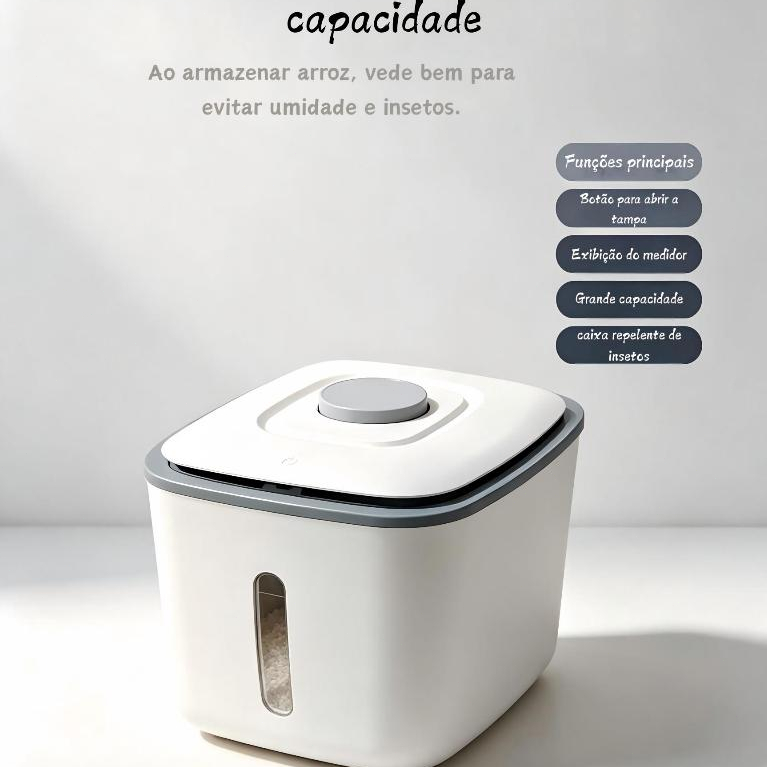 Pote Hermético Para Alimentos Com Tampa Selada Anti Umidade E Visor Transparente Em Plástico ABS