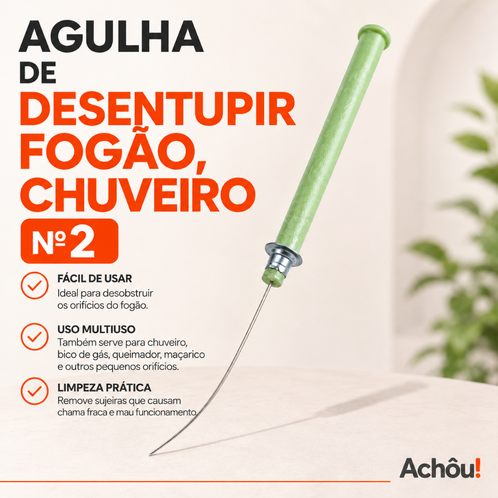 Agulha para Desentupir Boca de Fogão, Bico de Gás, Queimador e Chuveiro – Limpeza de Chama Fraca