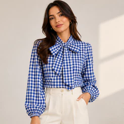 BLUSA CAMISA FEMININA XADREZ MANGA LONGA, POÁ, LISTRADA