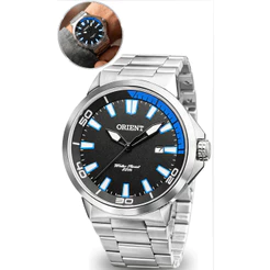 Relógio Orient Masculino De Pulso Prateado Em Aço Inoxidável Quartz Calendário Prova D'água 50 Metros Original