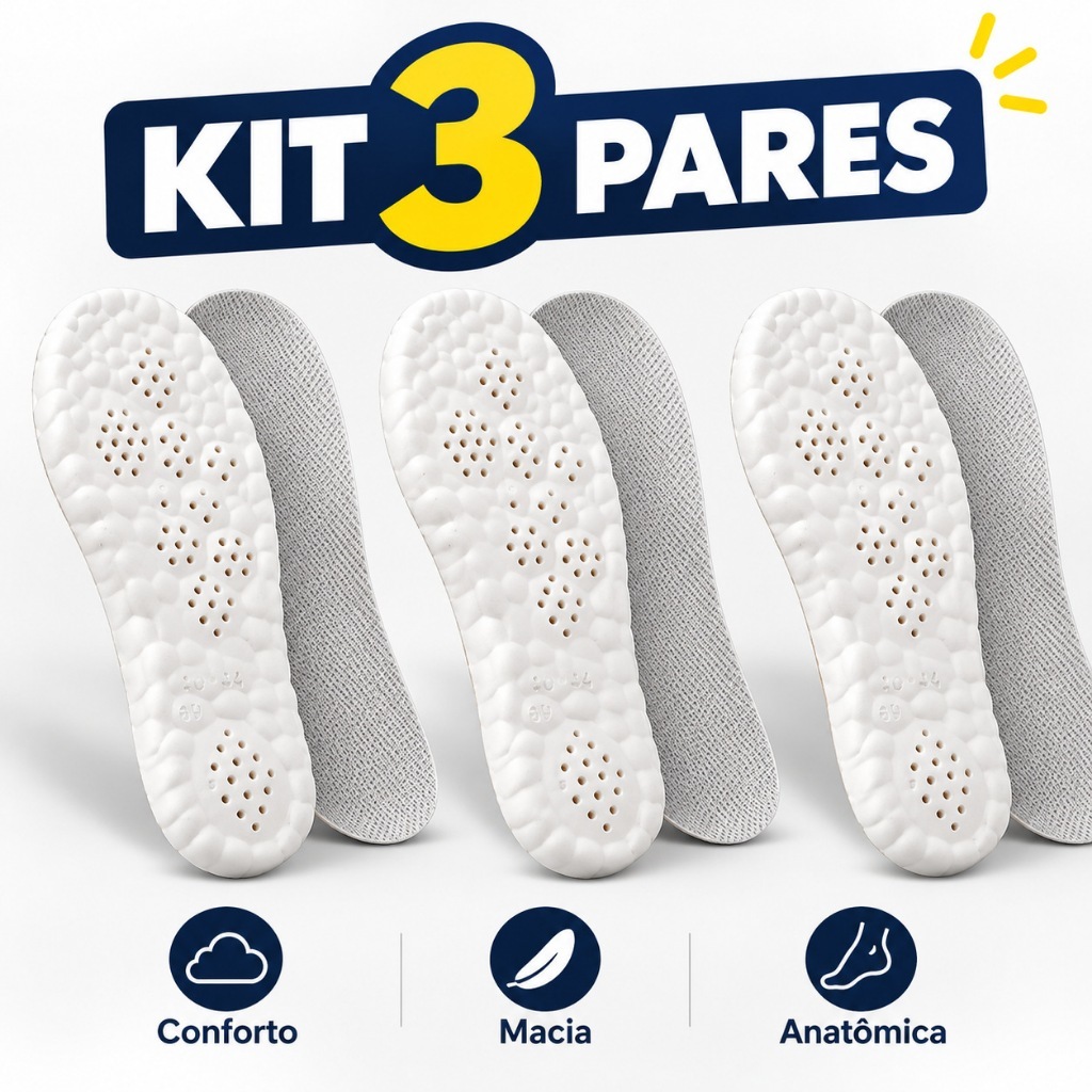 Kit 3 Palmilha Ortopédica Nuvem Conforto Para Fascite Plantar Esporão Calcâneo Alívio Da Dor Nos Pés