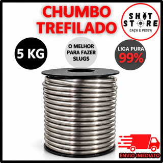 Chumbo Trefilado (5 KG) LIGA PURA PREMIUM 99% - Fio de chumbo para fazer SLUG