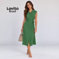 Lovito Vestido Feminino Chemise Tecido Duna DRB17001730