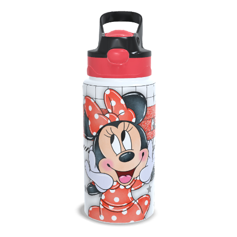 Garrafinha Térmica Personalizada Minnie Mouse 350ml Garrafa termica infantil Minnie Mouse Com Nome Alça Canud