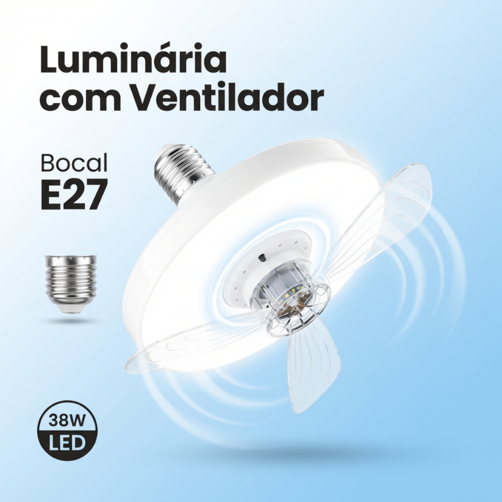 Luminária Teto Com Ventilador Silencioso LED C/ Controle Remoto Bivolt 3 Pás Branco Potente
