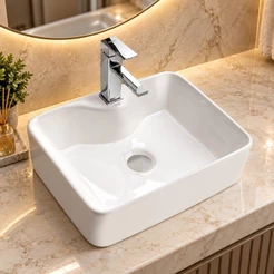 Kit Cuba Apoio Retangular com Mesa Louça Torneira Cascata Cromada