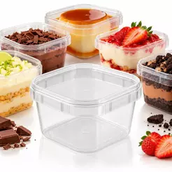 (KIT 160UN) Pote 150ml Descartável C/ Lacre Quadrado Plastilânia Sobremesa Bolo no Pote Pudim Mousse