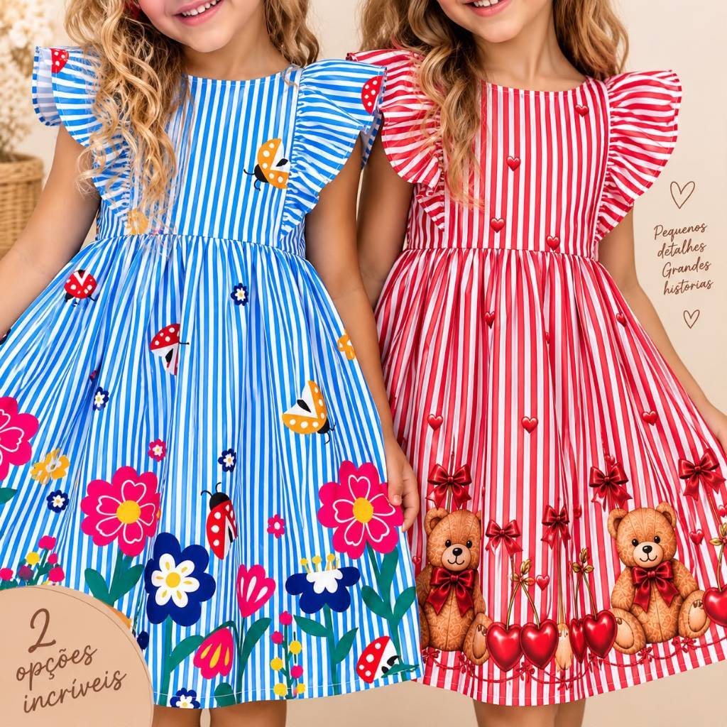 Vestido Infantil Menina Princesa Vermelho  Natal Listrado Barrado Varias Cores para Festas De Natal