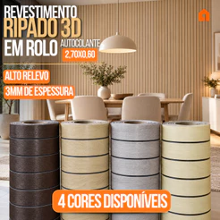 Rolo Ripado Adesivo 2,70m x 60cm Autocolante 3d em Rolo Lavável Impermeável Revestimento Parede