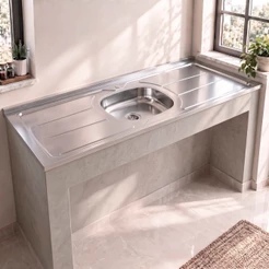 Pia de Cozinha com Cuba e Válvula Bali 160cm Aço Inox - Ghel Plus