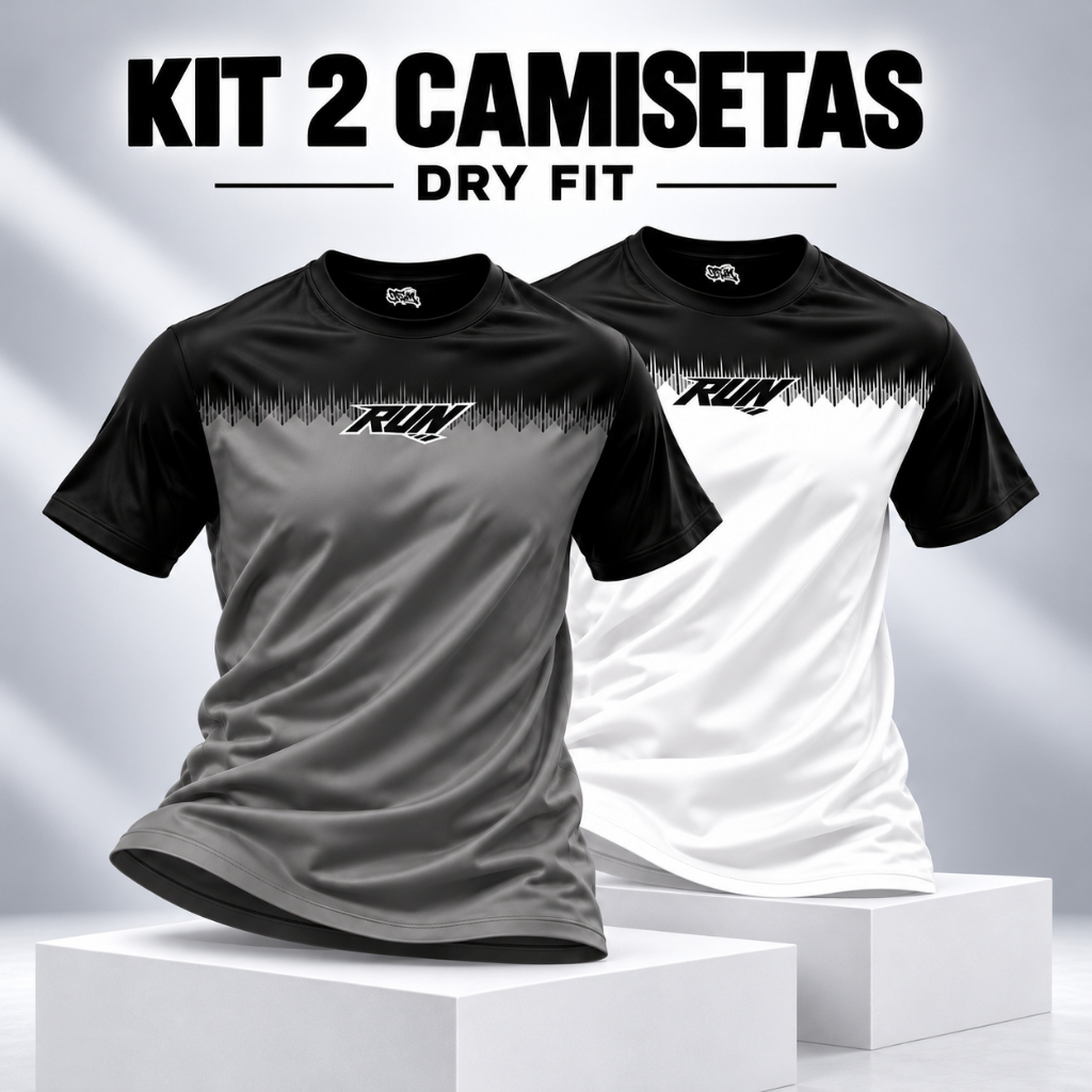 Kit 2 Camisas Dry Fit Masculina Malha Fria Verão Academia Musculação Treino Corrida Respirável