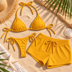 Biquini Feminino Com Shortinho Justo Para Praia Moda Verão