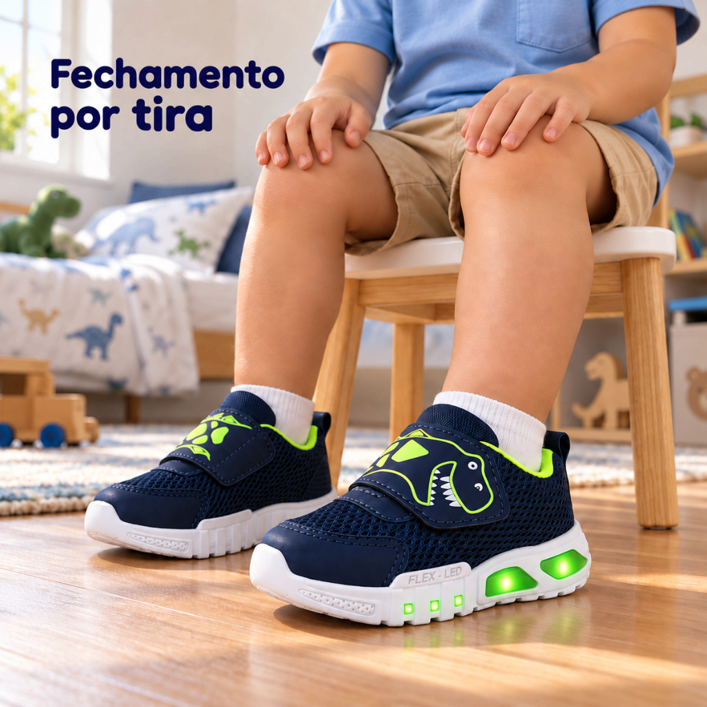Tênis Infantil Masculino LED Dinossauro com Luzes Leve Confortável Escolar Casual Menino Calçado Divertido CB328 — imagem 2 de 2