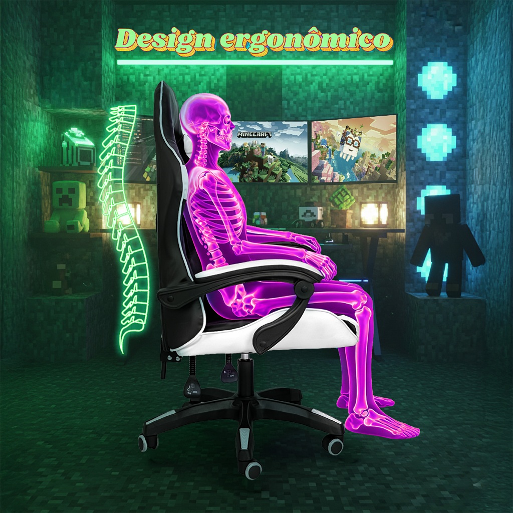 Cadeira Gamer Feminina TRMÁX Reclinável Ergonômica Barata Almofada Apoio Lombar Para Setup e Stream · foto 2