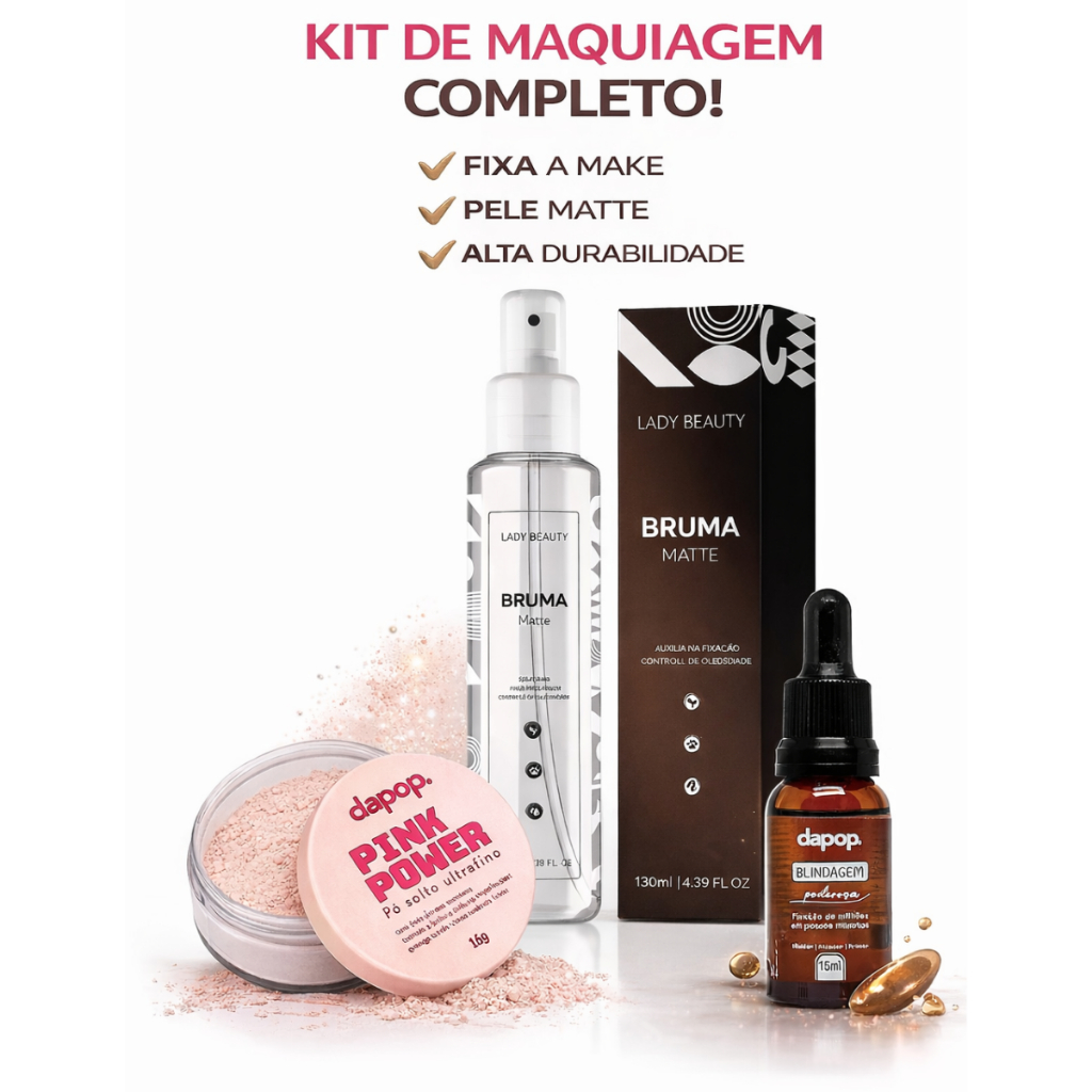 Kit maquiagem completo fixaçãode make blindagem pó solto